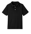 Detail of children's black short-sleeved Polo shirt with contrasting white buttons - 110 / Tops / Black