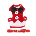 Red tuxedo style pet harness and leash set with mesh breathable vest design - S / Red