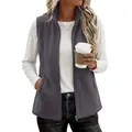 Chaleco de forro polar gris para mujer chaqueta sin mangas con cuello alto y cremallera - Gris oscuro