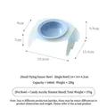 Tilted acrylic pet bowl stand set with light blue ceramic bowl and dimensions details - Saucer Bowl / 160ml / Blue