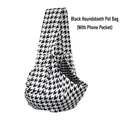 Black houndstooth pet sling carrier bag with convenient integrated mobile phone pocket - Black Houndstooth Pet Sling (with Phone Pocket)