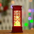 Festive red Christmas telephone booth lantern featuring light-up snowman and glitter - Christmas Snowman Telephone Booth (Water-filled)