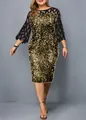 Detailansicht von Abendkleid Übergröße mit goldenen Pailletten und Netzärmeln - L / Kleider / Schwarz & Gold