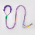 Purple heavy duty dog P-leash featuring multi-color accents and comfortable foam handle grip - 1.5m*12mm / Purple