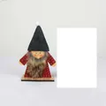 Handcrafted wooden Christmas gnome figurine with grey felt hat and red striped coat - Black Hat Red Clothes (V2-28)