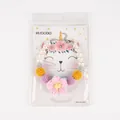 Handmade pet pearl collar with large pink crochet flower and colorful knitted yarn balls - Velvet Flower Bead Fun Handmade Necklace / 20+5cm Extension Chain / Colorful