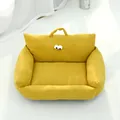 Yellow corduroy sofa-shaped pet bed with cute eye details for small dogs and cats - Big Eye Style (Corduroy) / Size 1 (50x45cm) / Turmeric