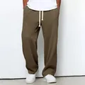Pantalon large homme marron en maille gaufrée avec cordon de serrage pour le sport - Marron