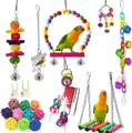Detailed view of colorful parrot toy set with swings, bells, and wicker balls - 19-Piece Set