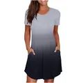 Damen Freizeitkleid mit Kurzarm, Rundhalsausschnitt und Farbverlauf mit Taschen - S / Kleider / Schwarz und Grau