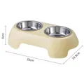 Cream double stainless steel pet bowl set with dimensions 33x19.5x8cm, anti-slip - Dopamine Stainless Steel Double Bowl / Yellow