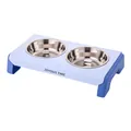 Double stainless steel pet bowls with light blue neck protection stand for cats and dogs - With Stainless Steel (Blue)