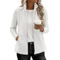 Chaqueta polar blanca para mujer con cuello alto y cremallera para otoño e invierno - Blanco