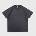 Camiseta oversize gris oscuro lavado de alto gramaje con detalles de rotos vintage - S (40-50kg) / Tops / Gris Hierro Lavado