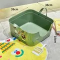 Green open cat litter box with high edges and cat litter scoop, 38x38x18cm - Printed Handle Style / With Scoop / Green