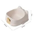 Fortune cat shaped pet bowl in cream beige with golden plaque, dimensions 22.5cm long - Single Bowl / Ivory