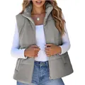 Stylish women's grey corduroy puffer vest with standing collar and front metal zipper - Gray