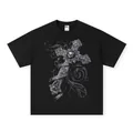 Oversized black cotton T-shirt featuring a gothic cross and skull vintage graphic print design - S / Tops / T-Shirts / Pure Black