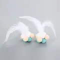 Macaron colored plush ball cat toy with soft white feathers for kitten boredom relief - With Feather / White Badminton