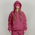 Detailed view of mauve oversized pullover hoodie with an innovative built-in sleep mask - S / Tops / Red