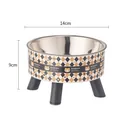 Stainless steel elevated cat bowl with argyle pattern and 14cm diameter measurement - Trendy Brown Cat Elevated Bowl (Stainless Steel) / Independent OPP Bag Packaging