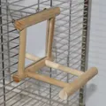 Natural wood bird mirror toy with perch mounted on a wire birdcage for small parrots - Stand With Mirror / 10*10*10