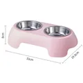 Pink double pet bowl with stainless steel inserts and dimension markings - Dopamine Stainless Steel Double Bowl / Pink