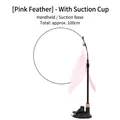 Strong suction cup cat teaser toy wand with flexible wire and pink feather attachment - Suction Cup Cat Wand / Total Length Approx 100cm / Pink