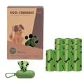 Eco-friendly green degradable dog poop bags with bone pattern and dispenser box set - 10 Rolls + Green Pill Dispenser Set / 150 Bags / Green