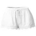 Short décontracté d'été blanc pour femme avec bordure en dentelle et cordon de serrage - Blanc