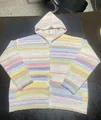 Colorful striped hooded knit cardigan with zipper and pastel rainbow pattern - XS / Tops / Multicolor