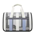 Tragbare atmungsaktive Haustiertasche mit lila Streifen und Netzgewebe - Weißblau