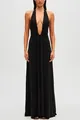Elegant black plunging V-neck sleeveless maxi dress for evening parties and social events - S / Dresses / Black