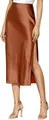 Elegant high waist satin midi skirt with side slit for women in brown color - S / Bottoms / Amber