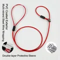 Detailed view of heavy-duty steel wire P-chain dog leash with anti-bite rubber coating - Transparent PVC Handle P-Rope (Single Buckle) / Thickness 5mm * Length 70cm / Red