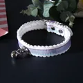 Elegant white ruffled pet collar with gradient purple ribbon and shiny silver bell - One Size (22-32cm) / Gradient Rainbow