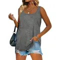 Detailed view of a casual women's summer sleeveless square neck solid gray tank top shirt. - S / Tops / Gray