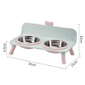 Raised double pet bowl stand with stainless steel inserts and dimensions 32x19x15cm. - Double Bowl / Stainless Steel Inner / Green