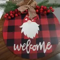 Christmas gnome door hanger decoration with red black buffalo plaid and welcome sign - Welcome Gnome (K2-18)