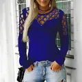 Detail view of women's blue long sleeve top with hollow-out rhinestone design - 4XL / Tops / Royal Blue