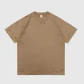 Camiseta de algodón grueso 300g lavada efecto desgastado con agujeros y cortes marrón - S (40-50kg) / Tops / Marrón Vintage