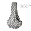 Gray checkered pattern pet carrier sling bag with convenient mobile phone pocket - Gray Checkerboard Pet Sling (with Phone Pocket)