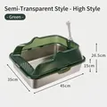 Green semi-transparent high fence stainless steel cat litter box (45x35x26.5cm) - High Basin (0821) / Transparent Green