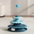 Interaktives 4-lagiges blaues Katzenspielzeug-Karussell mit weichem Feder-Bommel - Vierstufiger Schienenstil / Blau