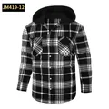 Camisa de franela a cuadros blancos y negros con capucha para hombre, de manga larga - 3XL / Tops / Negro (JM419-12)