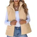 Detailed view of the khaki corduroy texture and design of this winter puffer vest. - S / Tops / Apricot