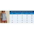 Detailed size chart for the off-shoulder striped puff sleeve mini dress with red ruffles - S / Dresses / Blue and White Stripes