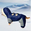 Warm blue padded dog jumpsuit with horn buttons and faux fur hood trim for winter protection - S / Fits 1-2.5kg / Blue