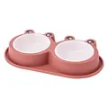 Cute frog-shaped double pet bowl in dusty rose and white for cats and small dogs. - Small (With Plastic White Bowl Red) / S / Red