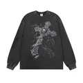 Vintage washed charcoal long-sleeve T-shirt with gothic skull cross print - M / Tops / Long Sleeve / Washed Black